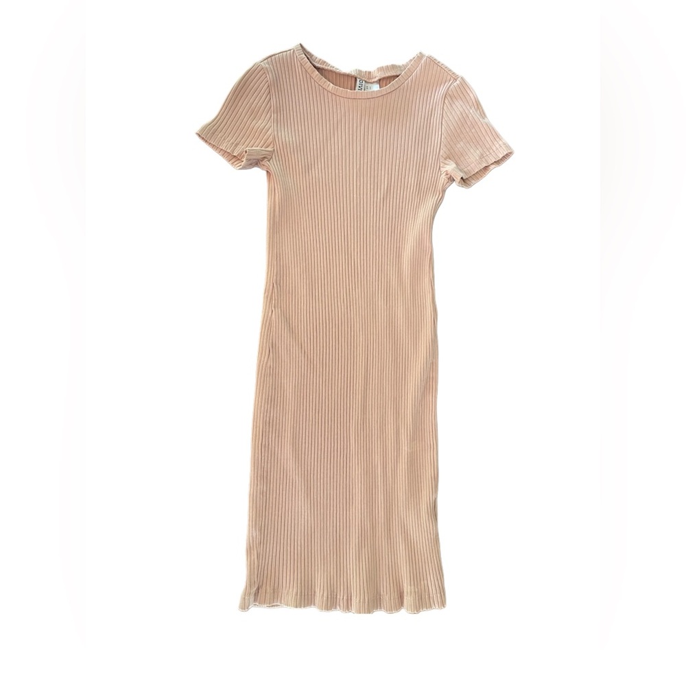 H&M Fitted Dress Light Pink/Nude Ribbed Short Bodycon - Small - Picture 2 of 5